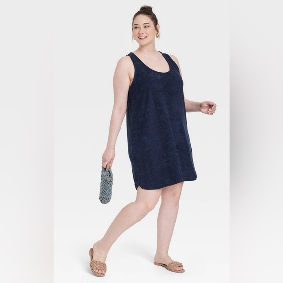 a new day Dresses & Skirts - Womens Terry Tank Dress Size 3X A New Day - Navy Blue Plus Size Swim Coverup NWT